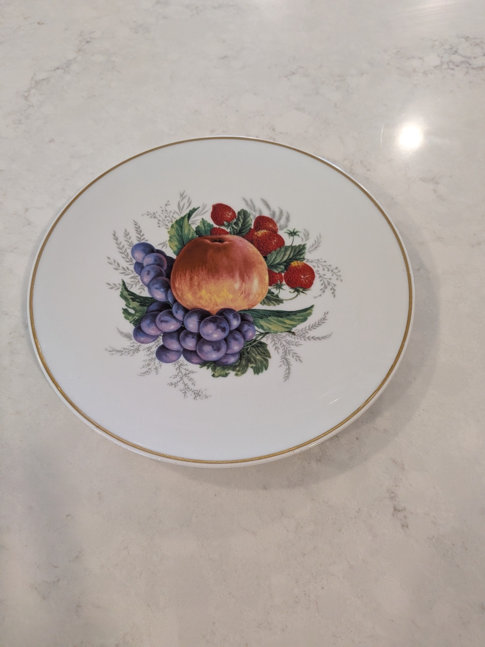 Golden Crown Bavaria Germany White Fruit-Print  Plate with Gold Rim 8"